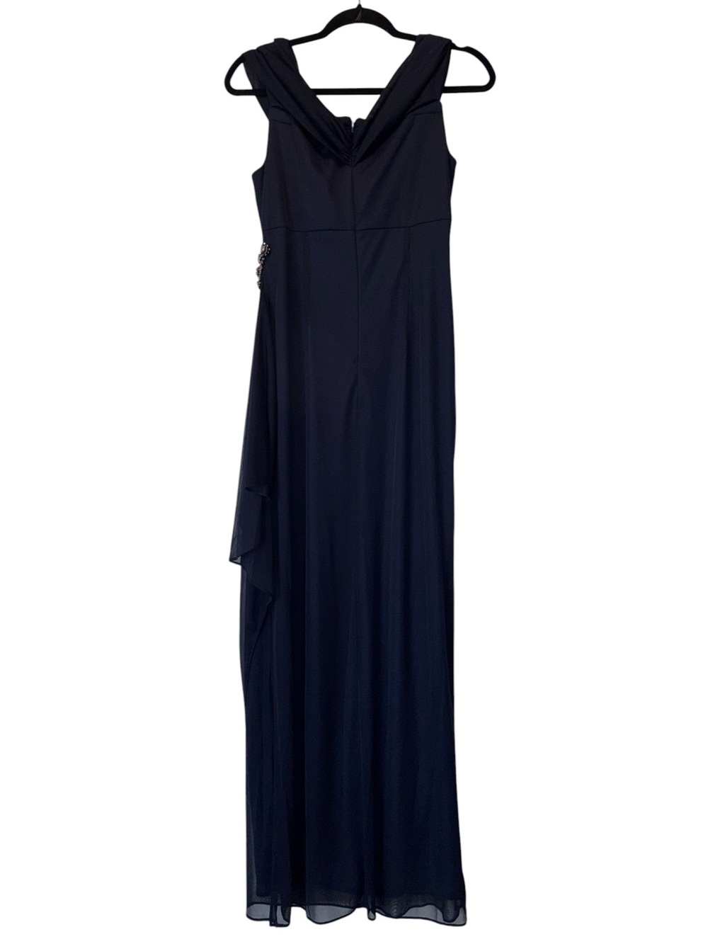 ALEX EVENINGS Embellished Navy Blue Cold Shoulder Column Gown - Picture 9 of 16
